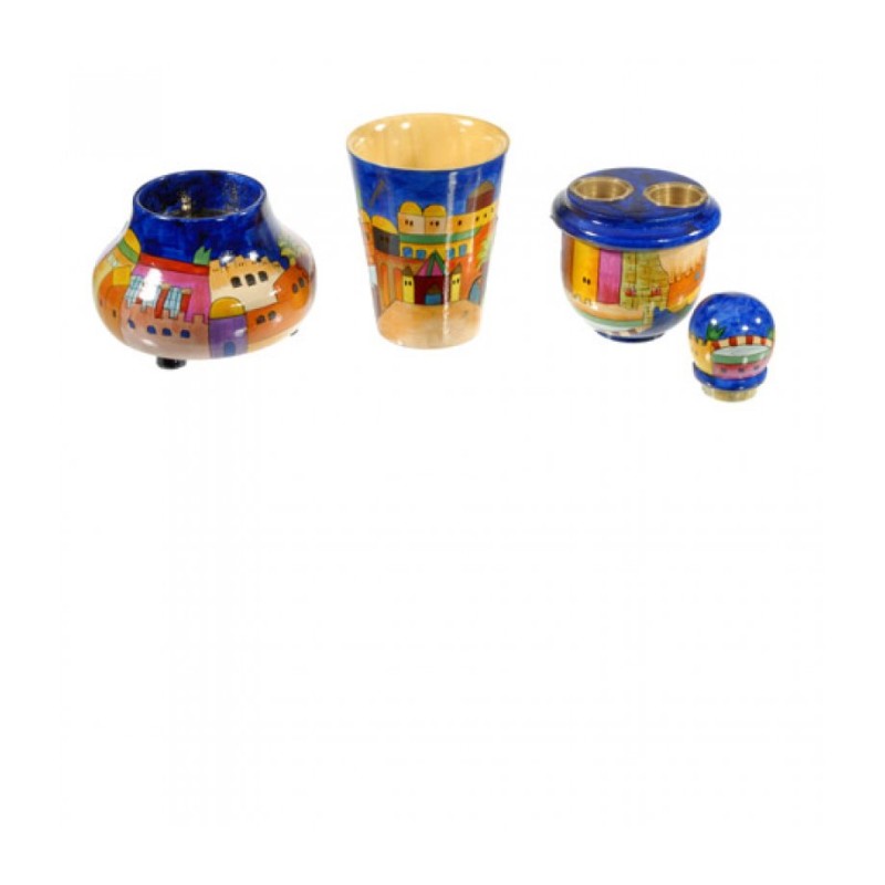 Yair Emanuel Hand Painted Compact Shabbat Candlesti... | Havdalah Sets