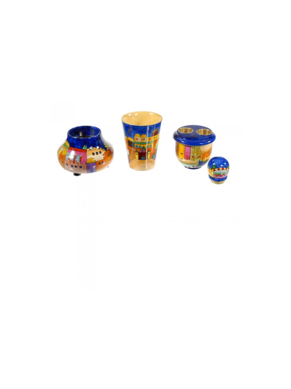 Yair Emanuel Hand Painted Compact Shabbat Candlesti... | Havdalah Sets