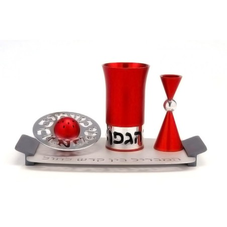 Agayof Aluminum Havdallah Set Modern Design Red | Havdalah Sets