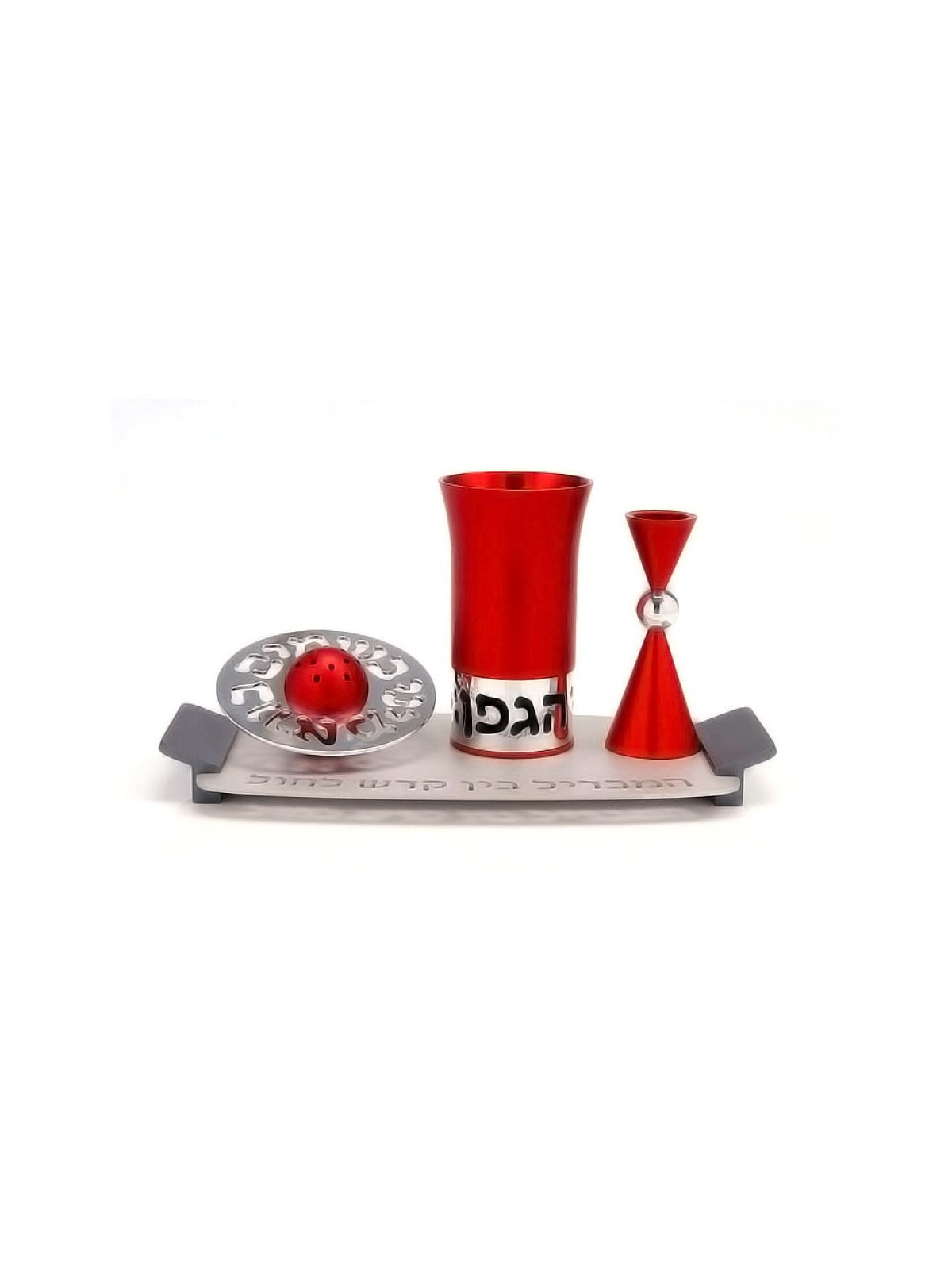 Agayof Aluminum Havdallah Set Modern Design Red | Havdalah Sets