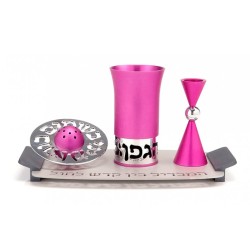 Agayof Aluminum Havdalah Set Modern Design Bright Pink | Havdalah Sets