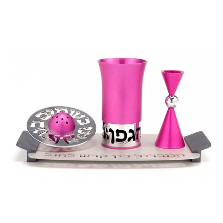 Agayof Aluminum Havdalah Set Modern Design Bright Pink | Havdalah Sets