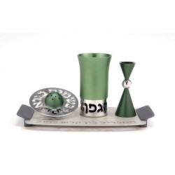 Agayof Aluminum Havdalah Set Modern Design Green | Havdalah Sets