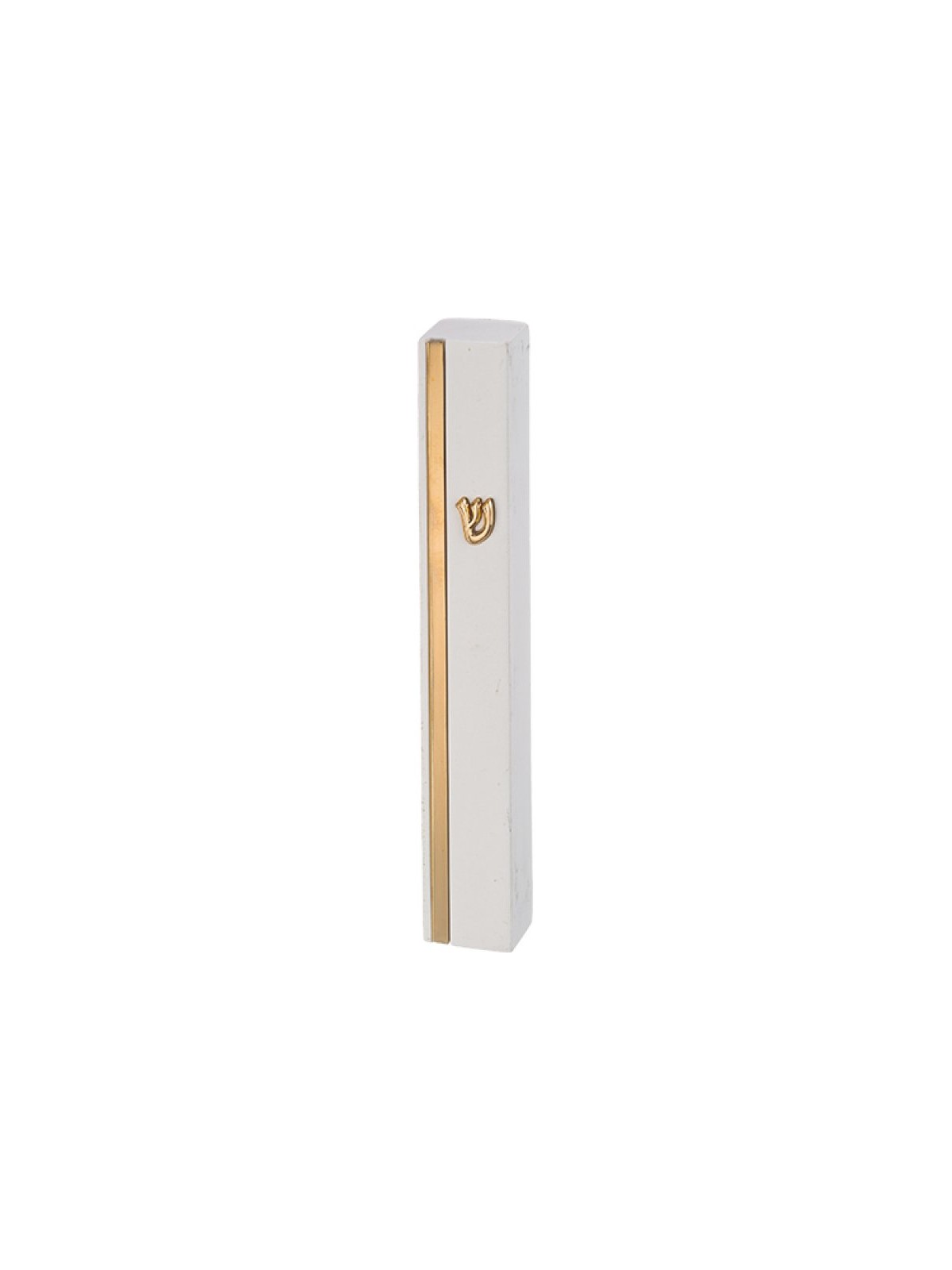Smooth Stone Like White Mezuzah Case with Gold Stri... | Stone Mezuzah