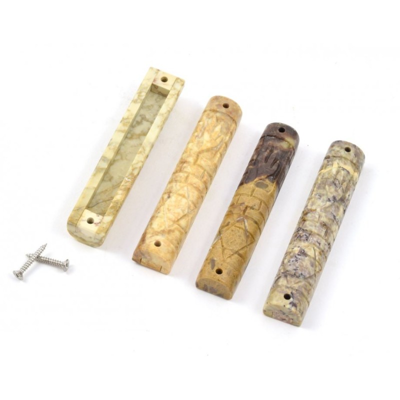 Jerusalem Stone Mezuzah Case Set of Four with Elong... | Stone Mezuzah