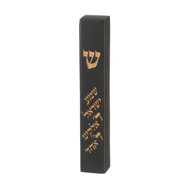 Black Polyresin Mezuzah Case Shema Yisrael Prayer W... | Stone Mezuzah