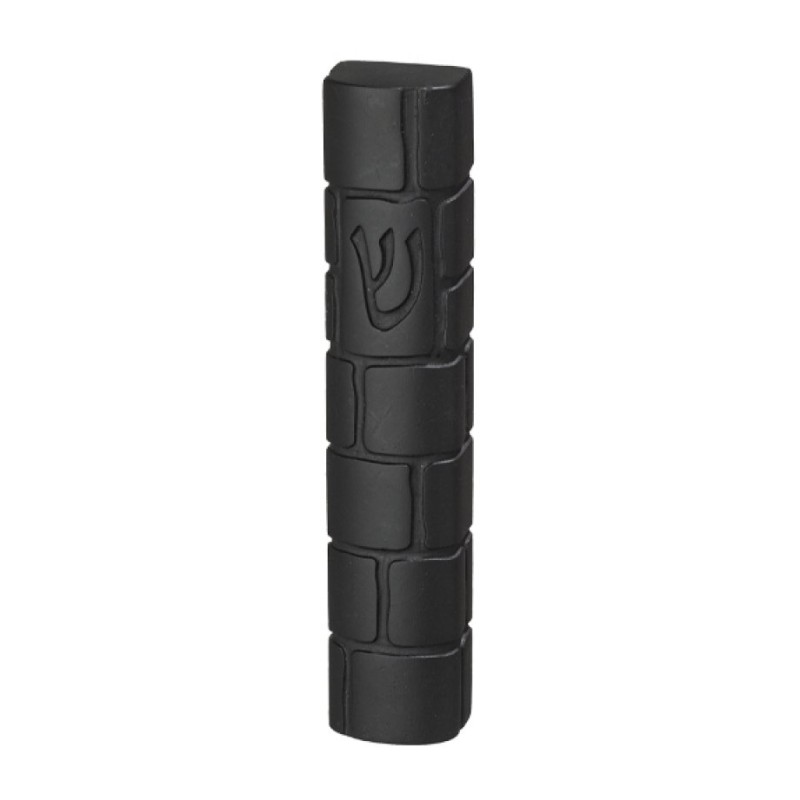 Elegant Black Polyresin Mezuzah Case Western Wall D... | Stone Mezuzah