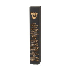 Black Polyresin Mezuzah Case Gleaming Gold Hebrew H... | Stone Mezuzah