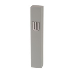 Gray Polyresin Mezuzah Case with Stone Effect Silve... | Stone Mezuzah