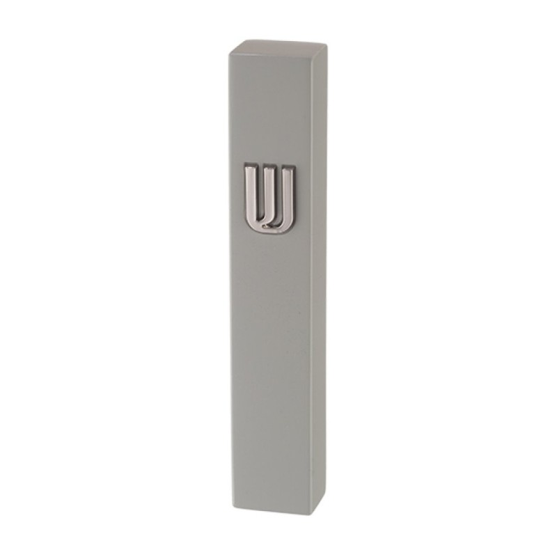 Gray Polyresin Mezuzah Case with Stone Effect Silve... | Stone Mezuzah