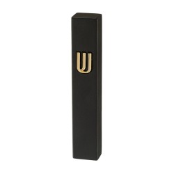 Black Polyresin Mezuzah Case with Stone Effect Gold... | Stone Mezuzah