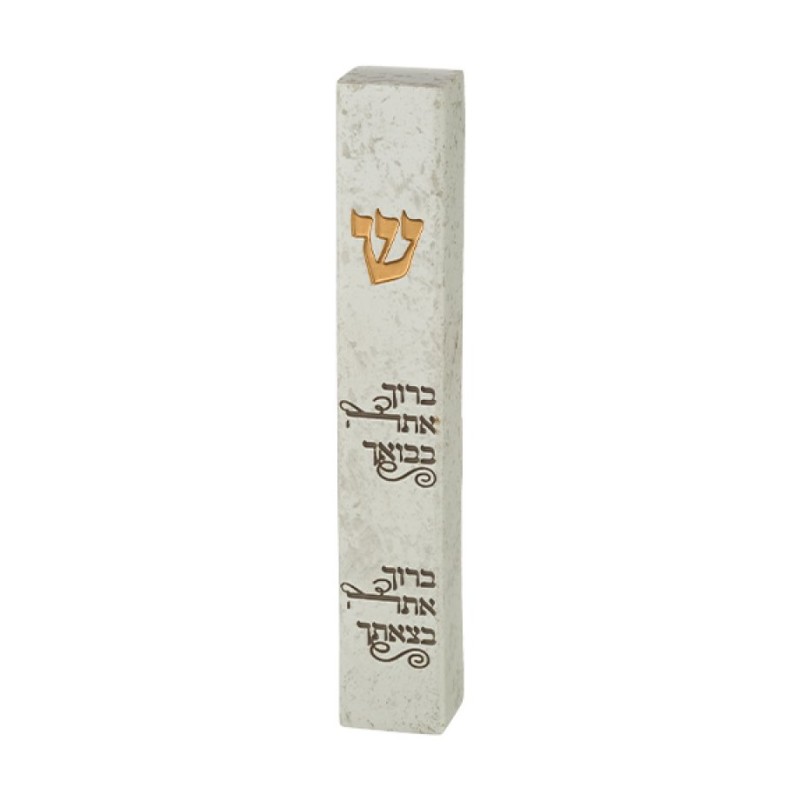 Off White Polyresin Mezuzah Case Arrival Departure ... | Stone Mezuzah