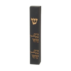 Black Polyresin Mezuzah Case Gold Arrival Departure... | Stone Mezuzah