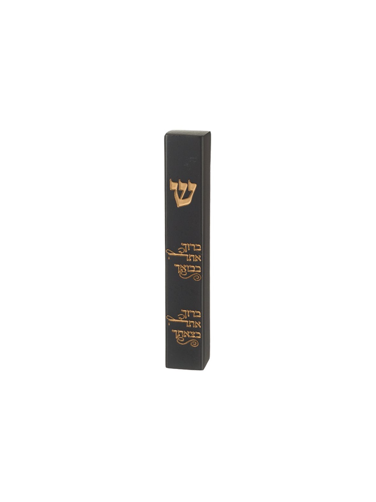 Black Polyresin Mezuzah Case Gold Arrival Departure... | Stone Mezuzah