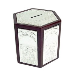 Silver Plated Hexagonal Wooden Tzedakah box | Tzedakah boxes