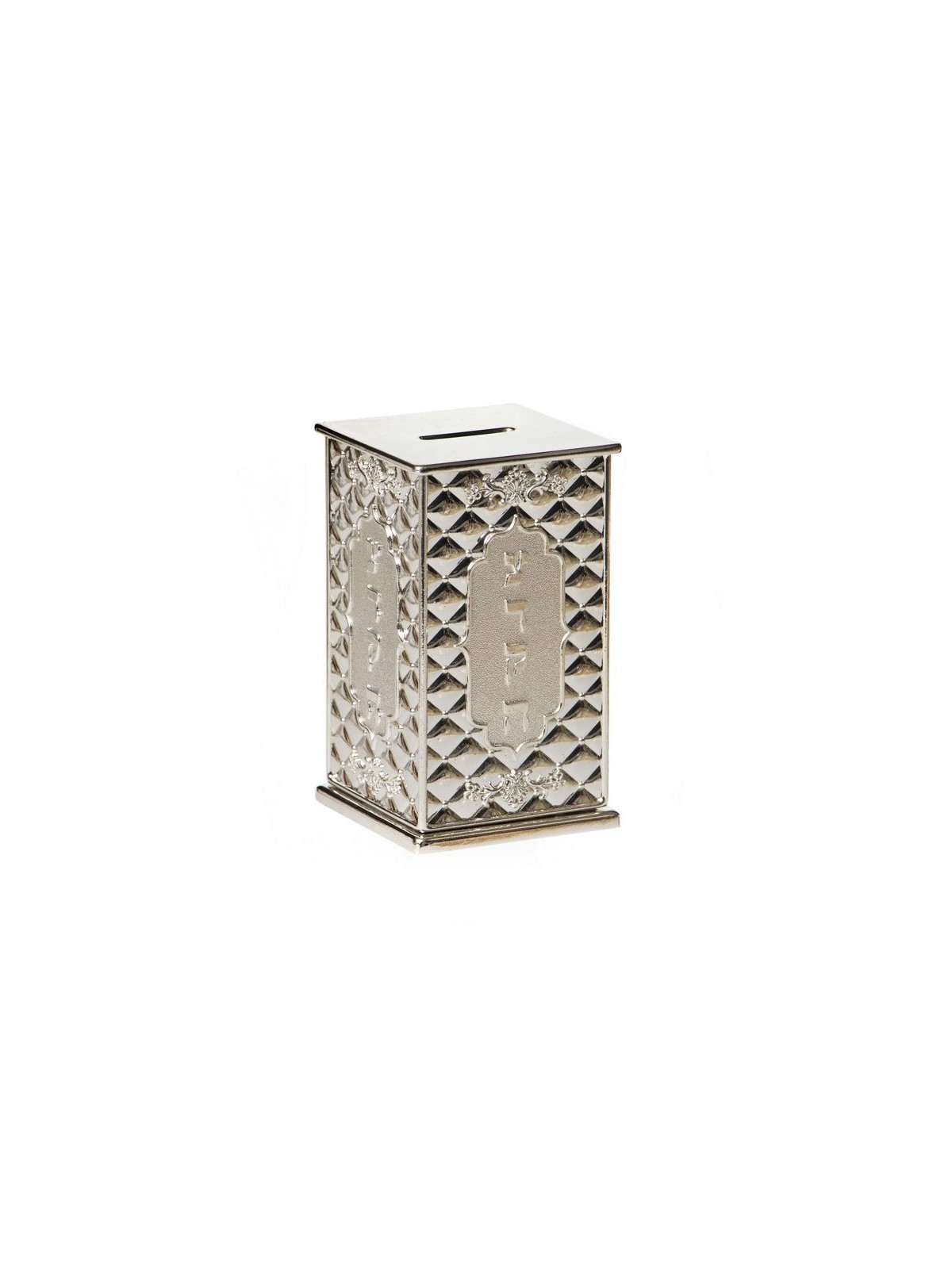 Lacquered Silver Plate Tzedakah box with Diamond D... | Tzedakah boxes