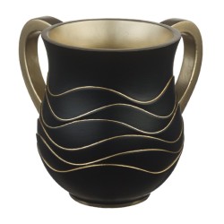 Polyresin Netilat Yadayim Wash Cup Black and Gold Wave ... | Wash Cups