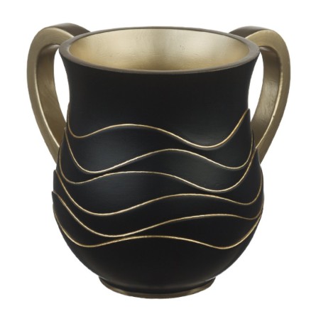 Polyresin Netilat Yadayim Wash Cup Black and Gold Wave ... | Wash Cups