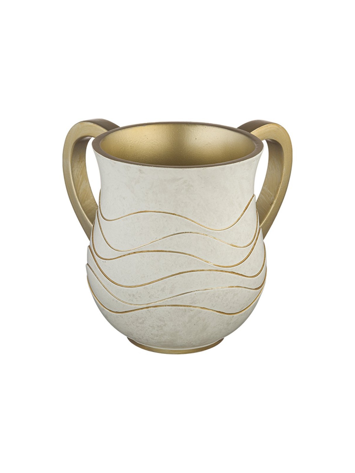 Polyresin Netilat Yadayim Wash Cup Ivory and Gold Wave ... | Wash Cups