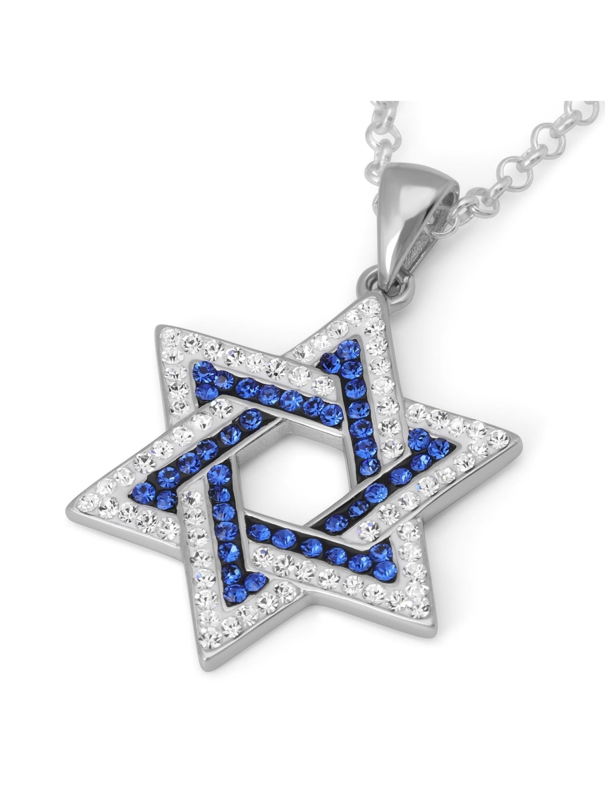 925 Sterling Silver Interlocked Star of David Pendant Necklace with Bl
