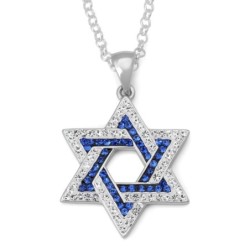 925 Sterling Silver Interlocked Star of David Pendant Necklace with Bl