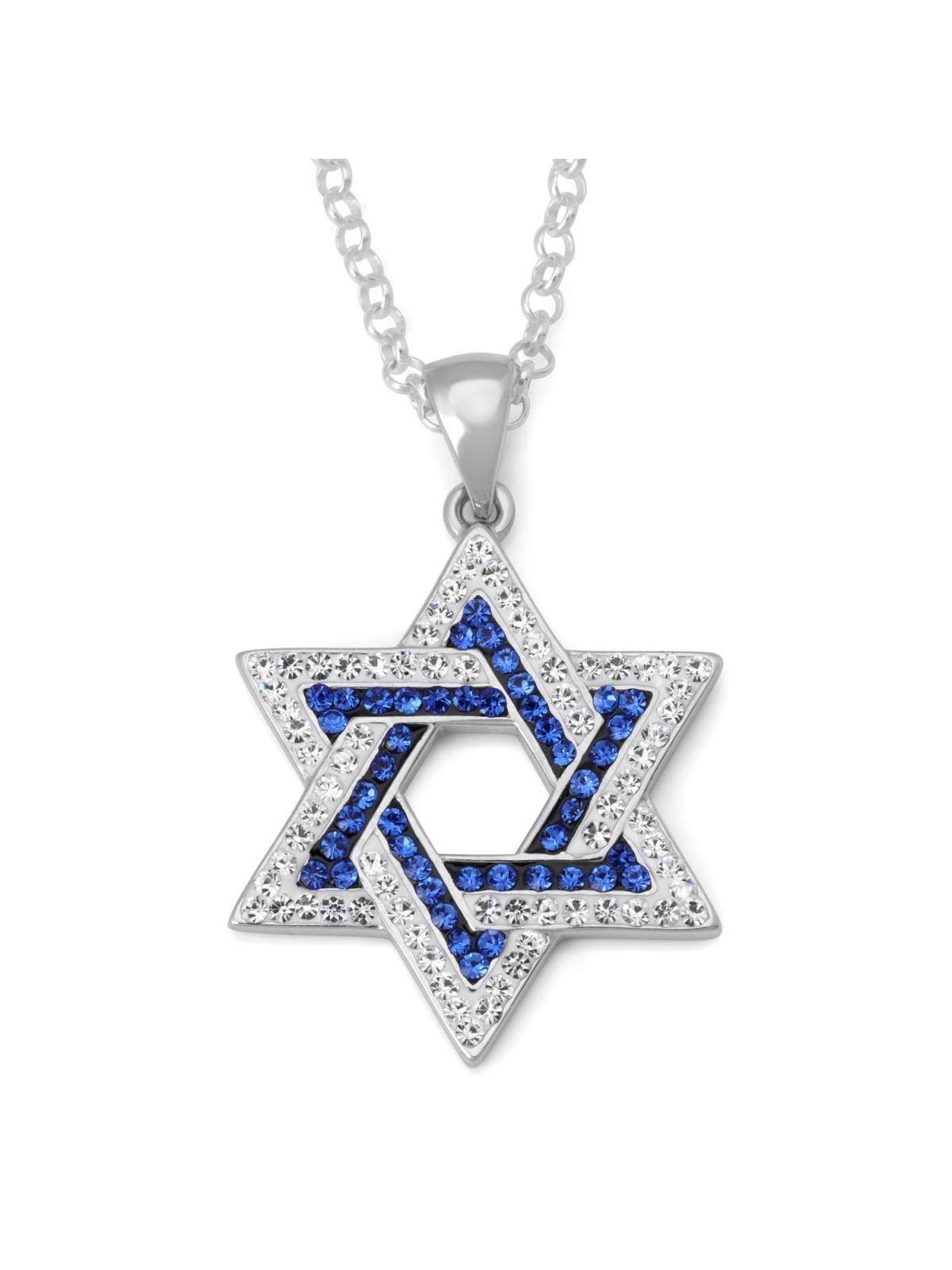 925 Sterling Silver Interlocked Star of David Pendant Necklace with Bl