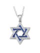 925 Sterling Silver Interlocked Star of David Pendant Necklace with Bl