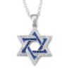 925 Sterling Silver Interlocked Star of David Pendant Necklace with Bl