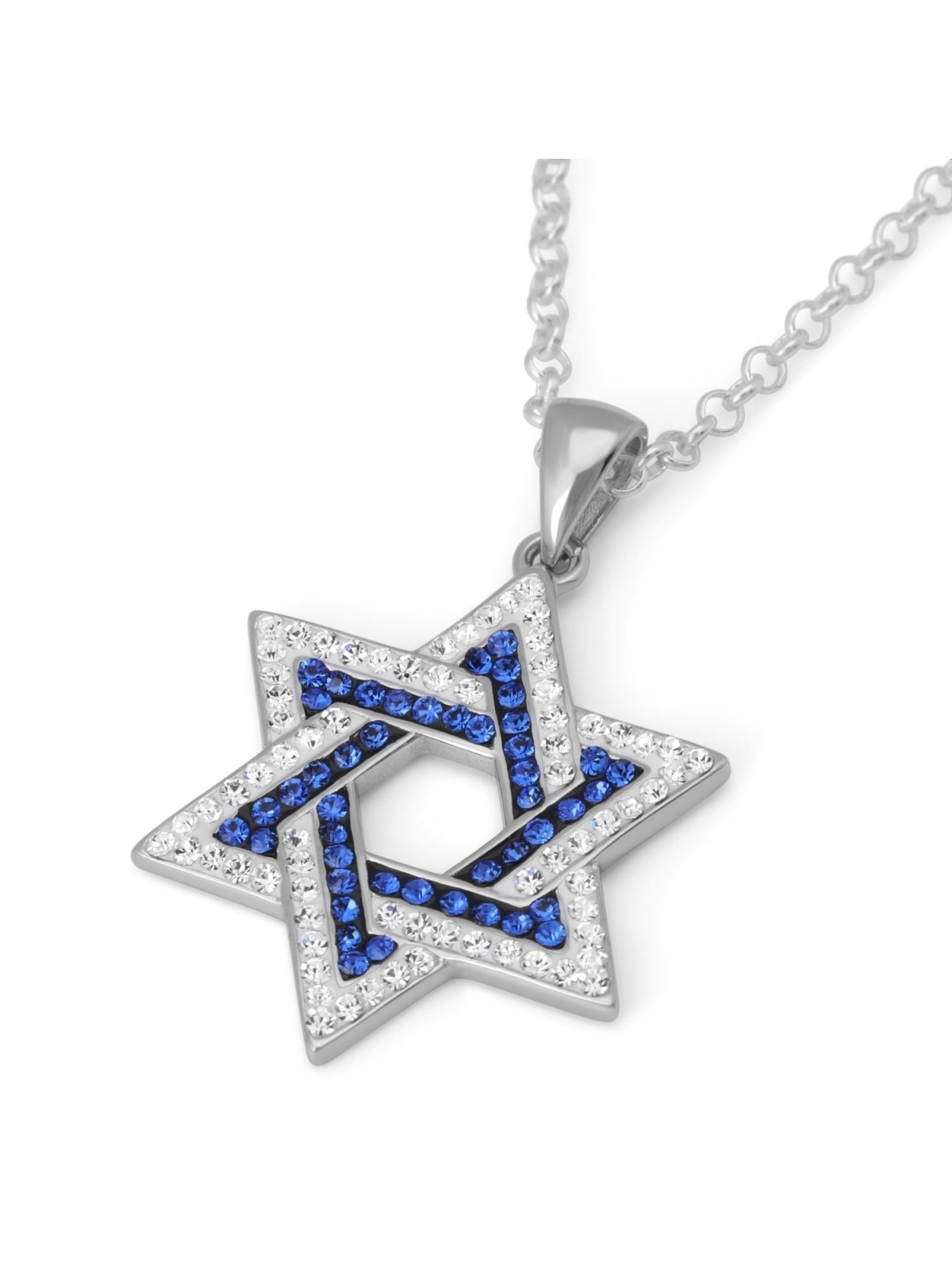 925 Sterling Silver Interlocked Star of David Pendant Necklace with Bl