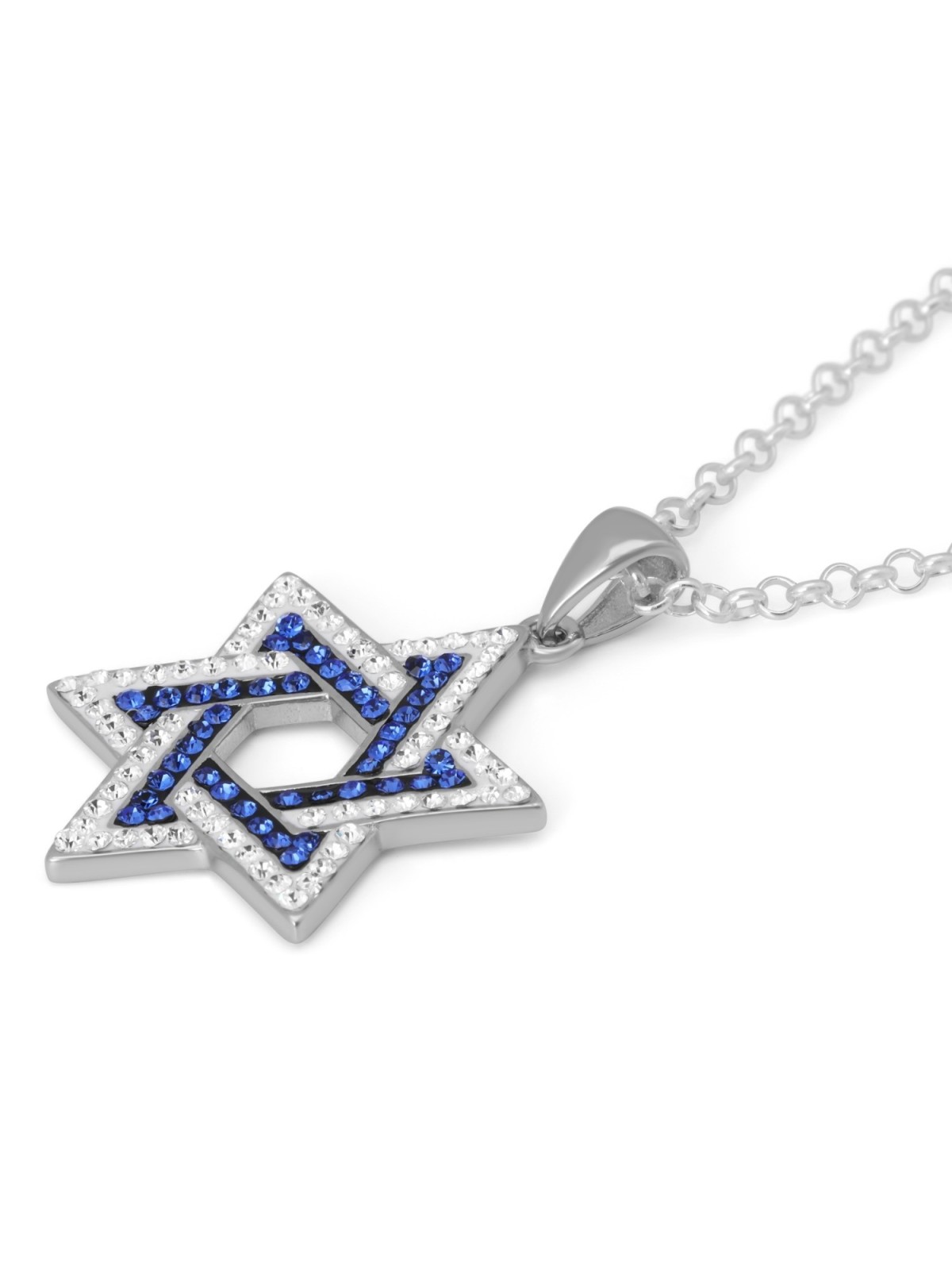 925 Sterling Silver Interlocked Star of David Pendant Necklace with Bl