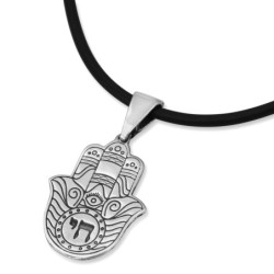 Sterling Silver Hamsa Necklace with Chai