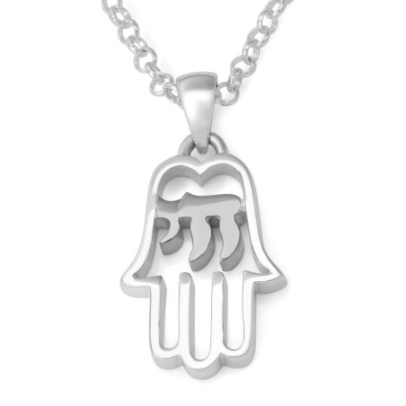 Sterling Silver Hamsa Pendant Necklace with Chai