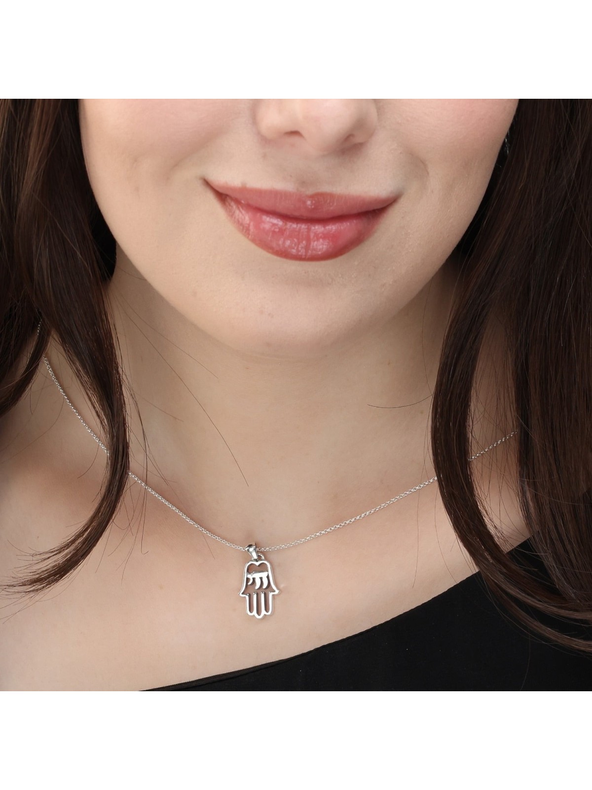 Sterling Silver Hamsa Pendant Necklace with Chai