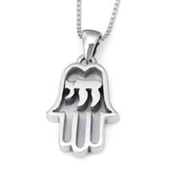 Sterling Silver Hamsa Pendant Necklace with Chai
