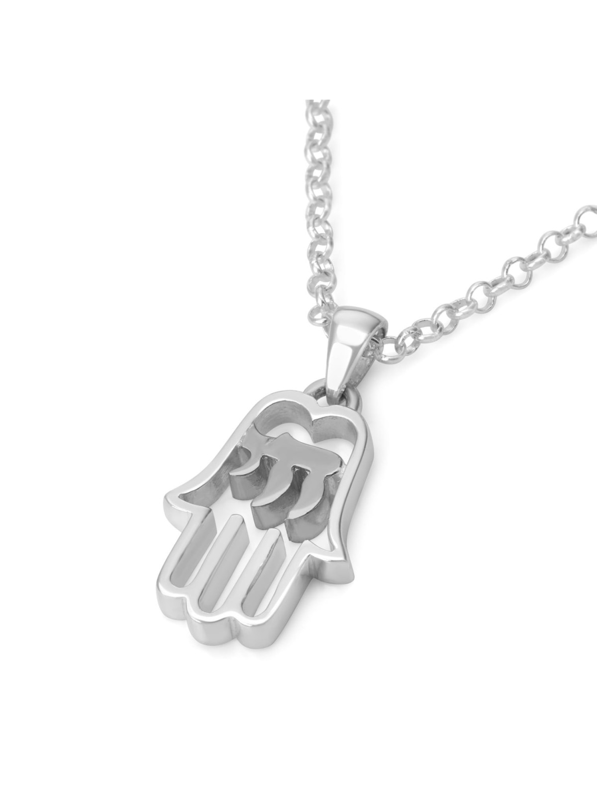 Sterling Silver Hamsa Pendant Necklace with Chai