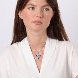 Zircon Stone-Encrusted 925 Sterling Silver Star of David Pendant Neckl