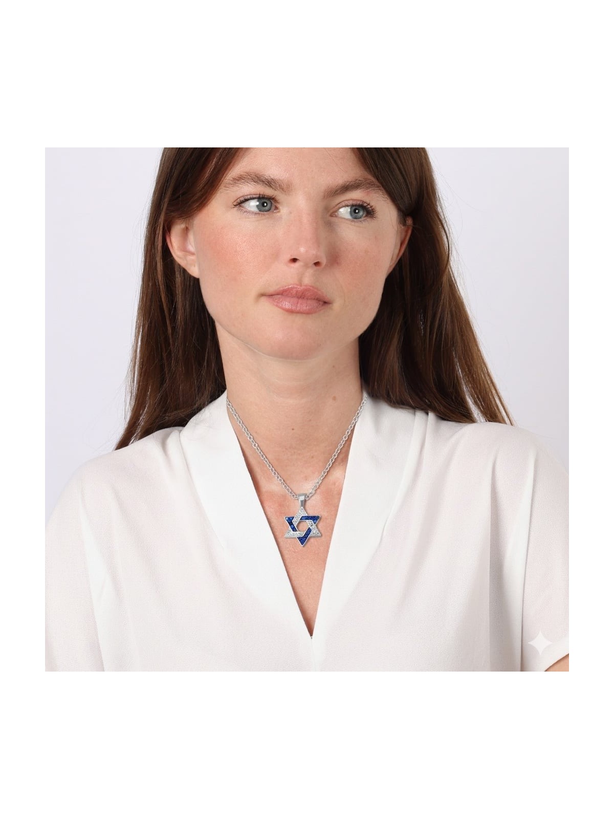 Zircon Stone-Encrusted 925 Sterling Silver Star of David Pendant Neckl