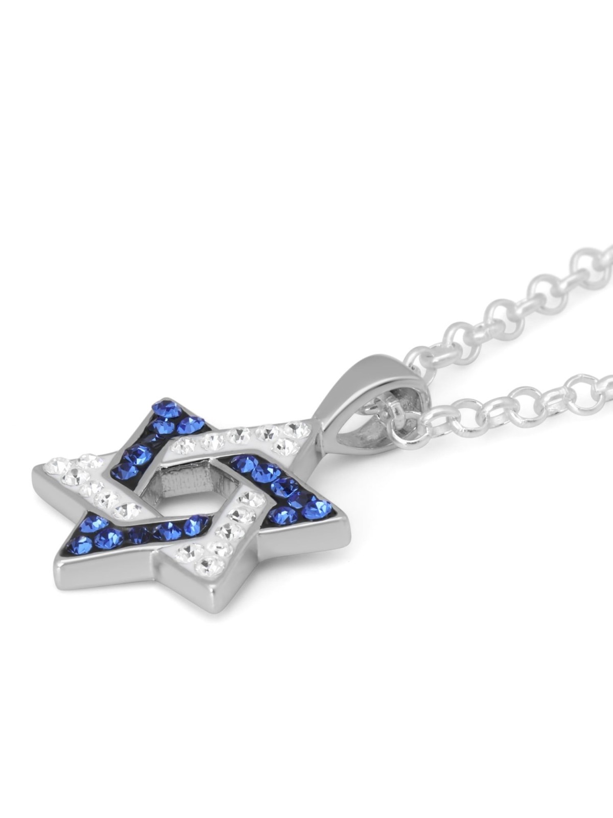 Zircon Stone-Encrusted 925 Sterling Silver Star of David Pendant Neckl