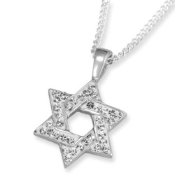 Zircon Stone-Encrusted 925 Sterling Silver Star of David Pendant Neckl