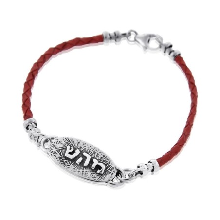 Sterling Silver & Leather Kabbalah Healing Bracelet