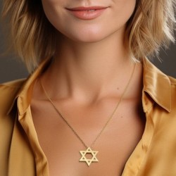 Deluxe 14K Gold Star of David Pendant Necklace - Unisex