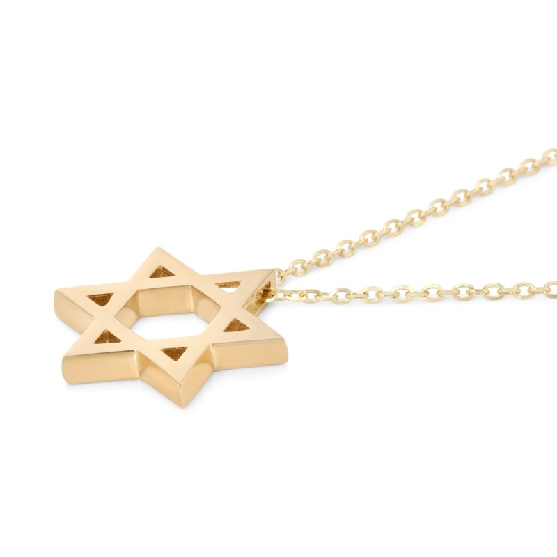 Deluxe 14K Gold Star of David Pendant Necklace - Unisex