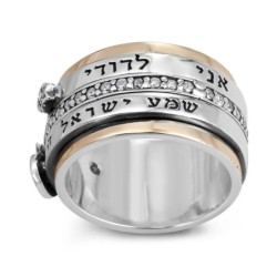 Star of David Spinner Ring with Hebrew Verses and Pomegranate Detail i