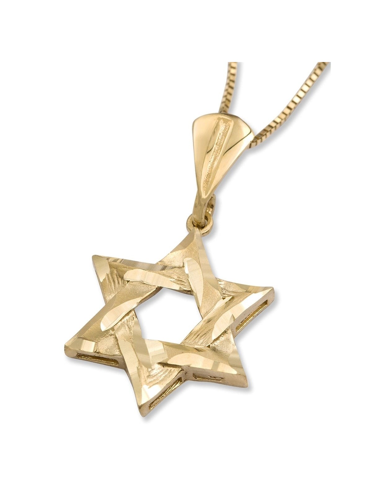 Stylish 14K Yellow Gold Interlocking Star of David Pendant Necklace