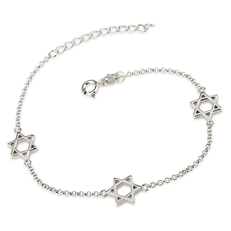 925 Sterling Silver Multiple Star of David Bracelet - Rhodium Plated