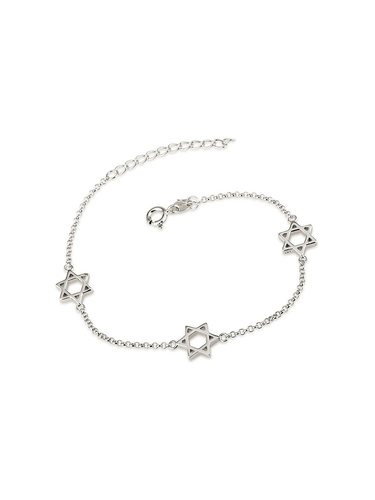 925 Sterling Silver Multiple Star of David Bracelet - Rhodium Plated