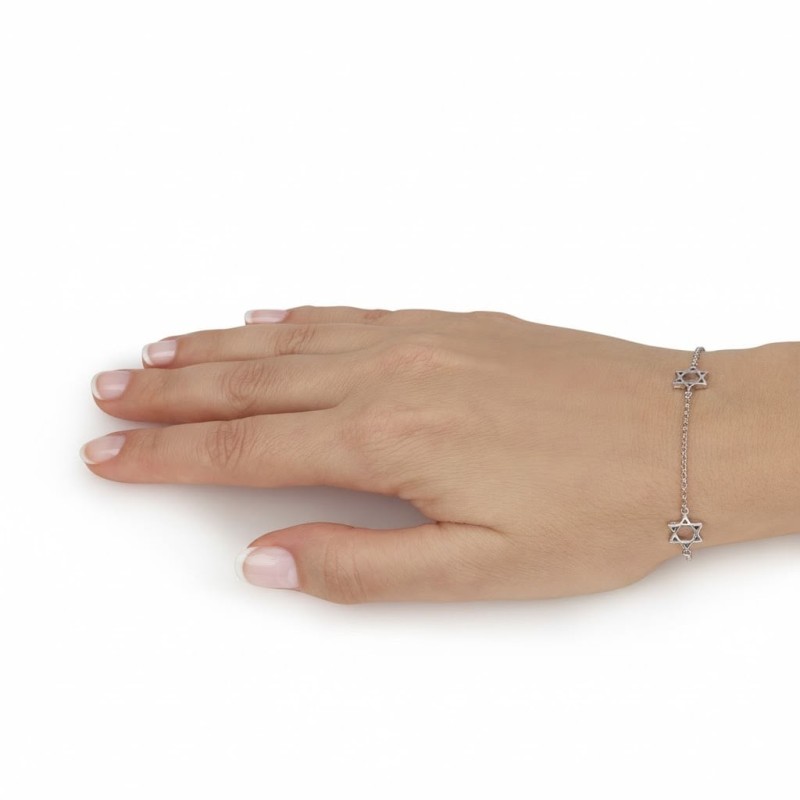 925 Sterling Silver Multiple Star of David Bracelet - Rhodium Plated