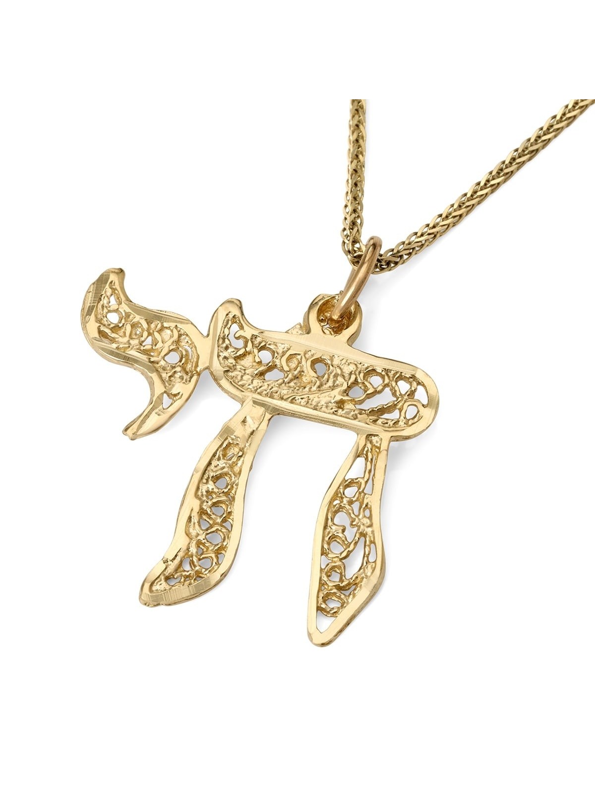 14K Yellow Gold Women's Chai Pendant Necklace with Ornate Design
