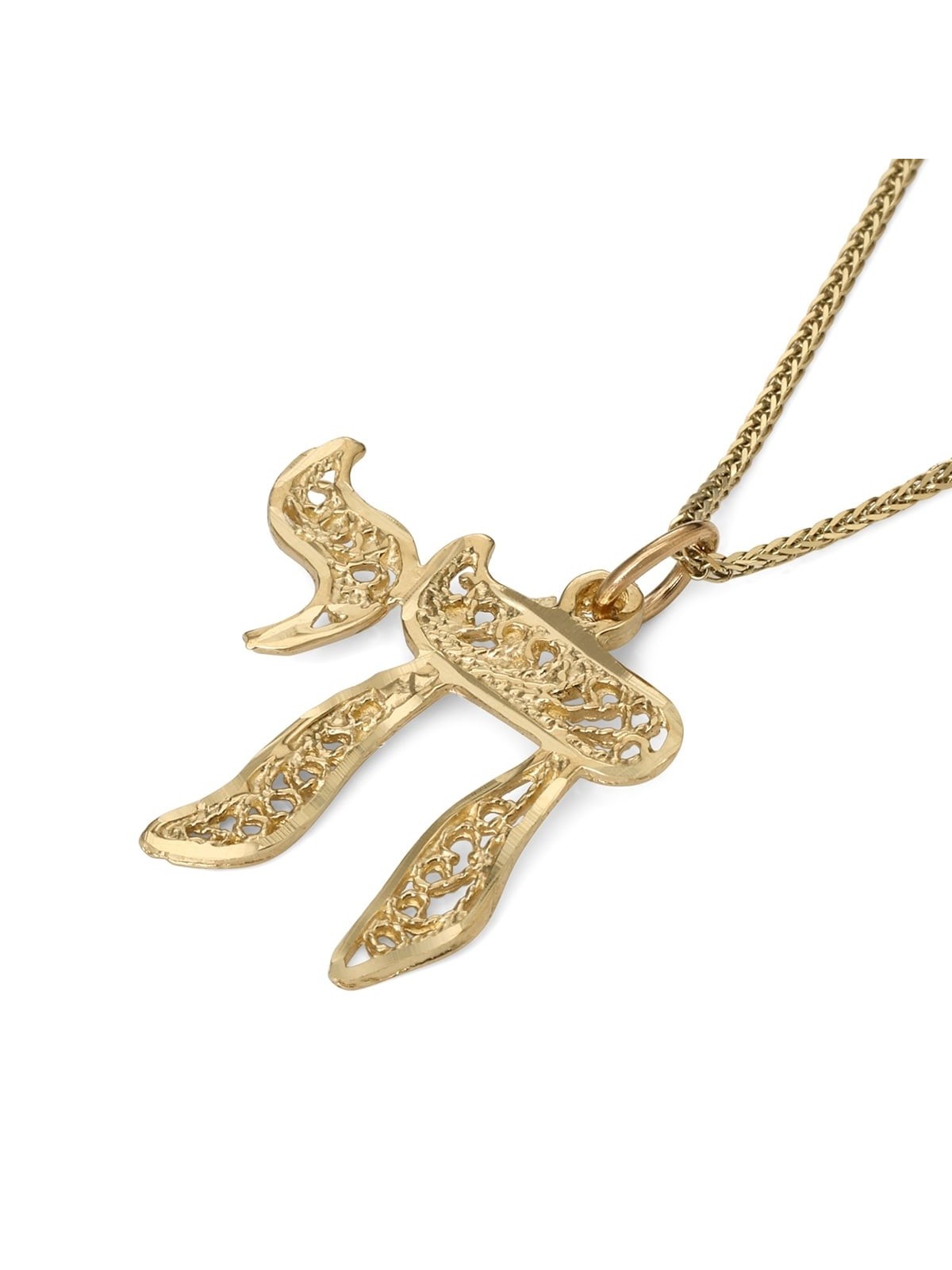 14K Yellow Gold Women's Chai Pendant Necklace with Ornate Design