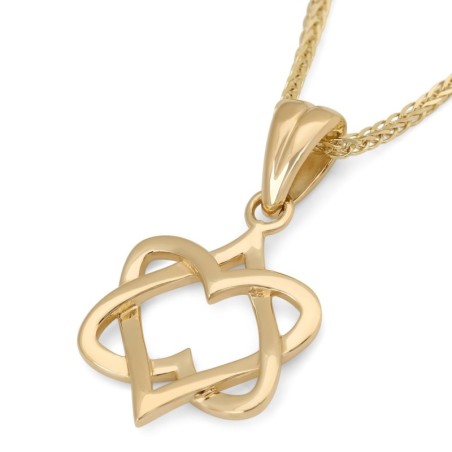 14K Gold Hearts Star of David Pendant Necklace for Women
